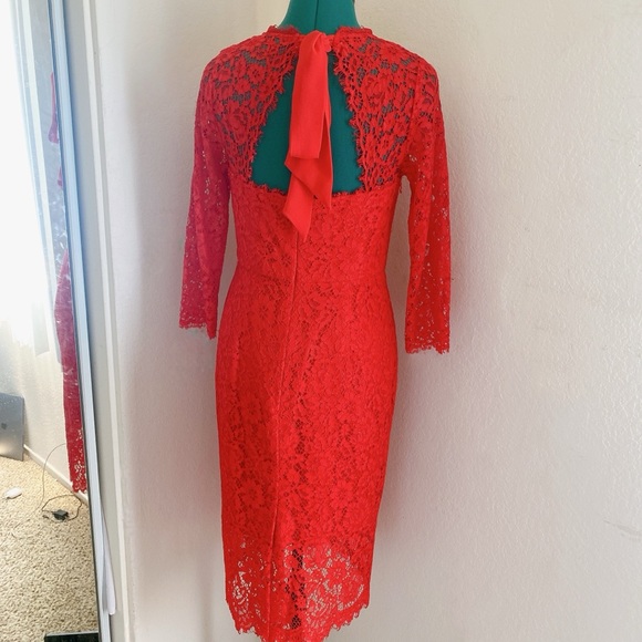 J.CREW RED SHEATH LACE LONG SLEEVE BACK TIE CUTOUT SIZE 4 - Picture 3 of 6